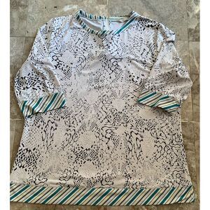Lady Hagen Snake‎ & Stripe Printed Golf Top Blouse Short Sleeve Size XL Stretch